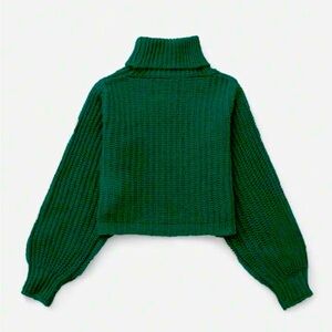 SHEIN Tween Girl Turtleneck Lantern Sleeve Ribbed Knit Sweater